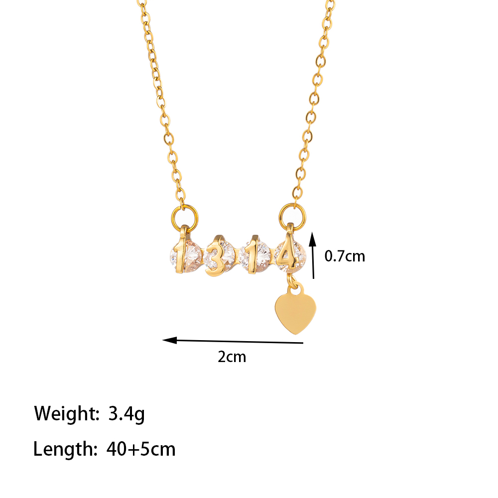 Acero Inoxidable 304 Chapados en oro de 18k Casual Estilo Simple Enchapado Embutido Carta Número Diamantes De Imitación Artificiales Collar Colgante display picture 4