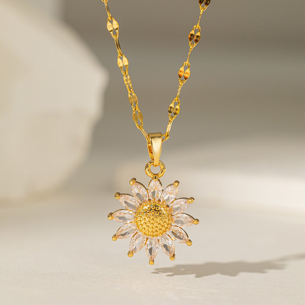 304 Stainless Steel 18K Gold Plated Casual Simple Style Commute Inlay Crown Feather Flower Artificial Rhinestones Pendant Necklace display picture 7