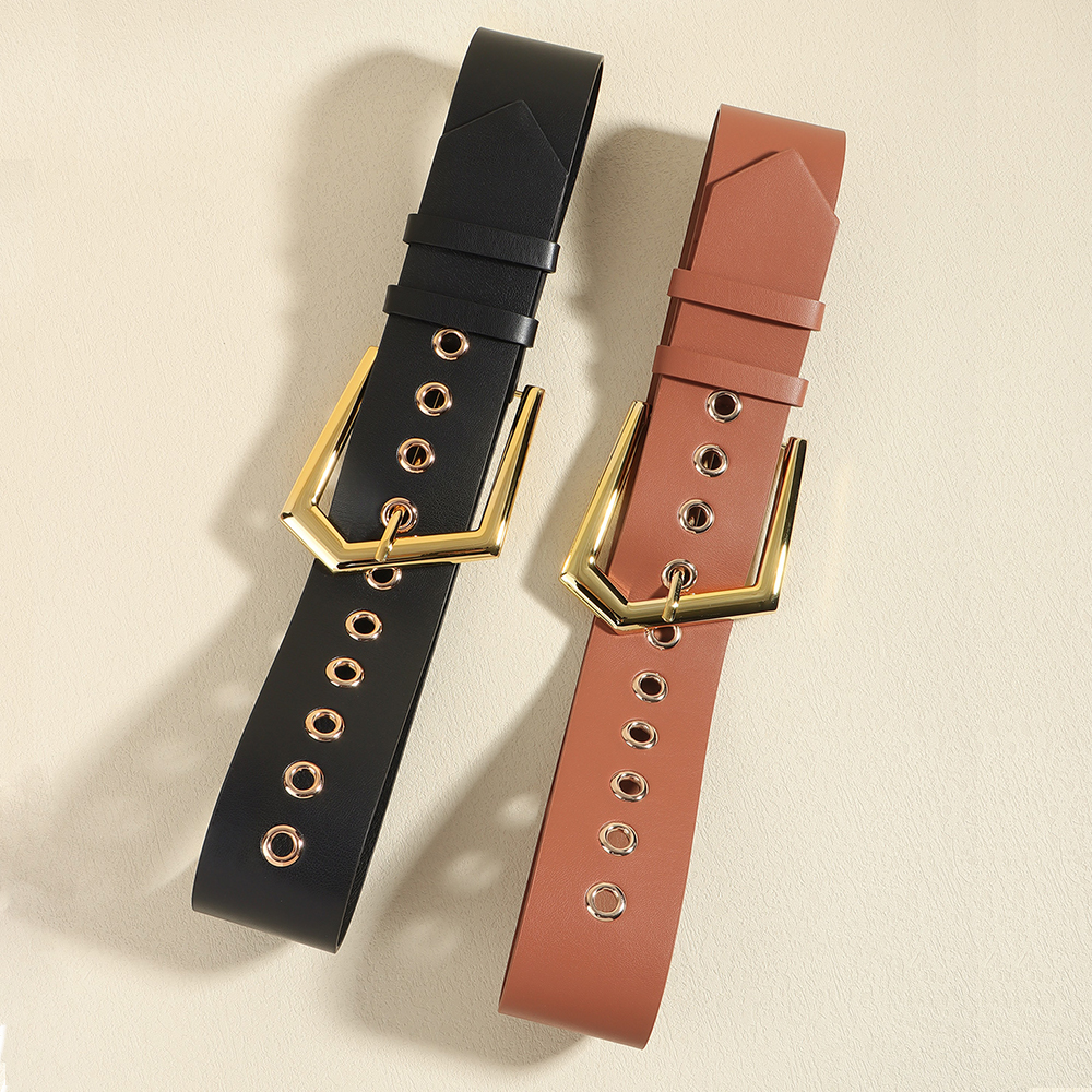 Elegant Lady Simple Style Solid Color Pu Leather Alloy Belt Buckle Metal Button Women's Leather Belts display picture 7