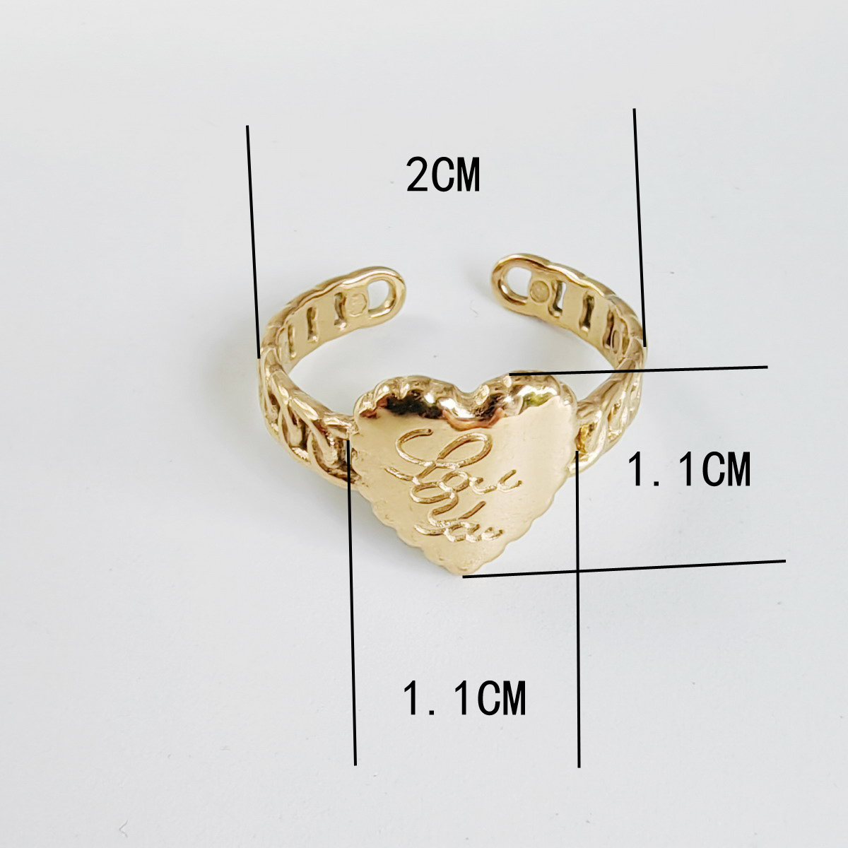 Stainless Steel Titanium Steel 14K Gold Plated Vintage Style Simple Style Plating Heart Shape Open Rings display picture 6