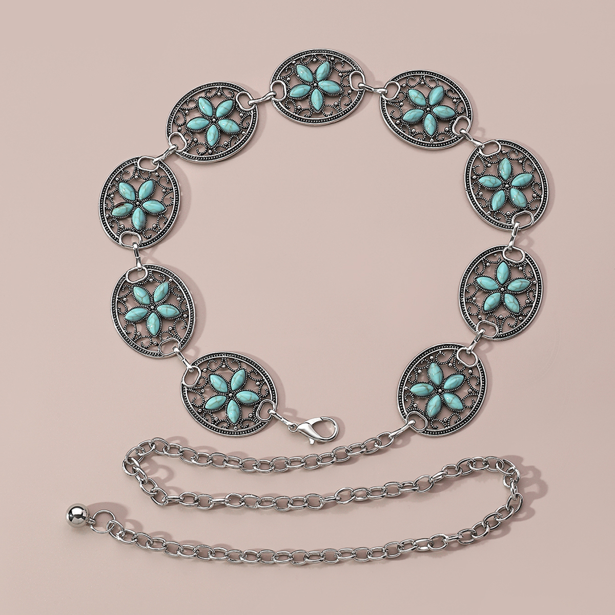 Vintage Style Ethnic Style Flower Alloy Turquoise Women's Chain Belts display picture 4