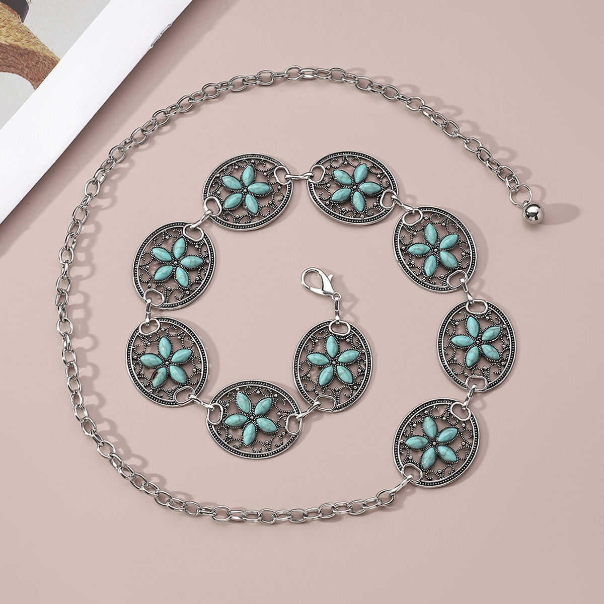 Vintage Style Ethnic Style Flower Alloy Turquoise Women's Chain Belts display picture 2