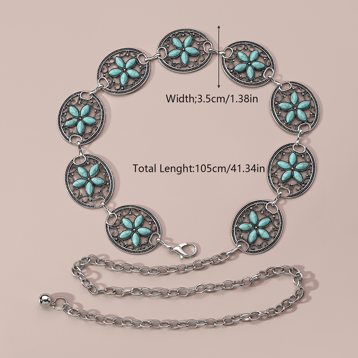 Vintage Style Ethnic Style Flower Alloy Turquoise Women's Chain Belts display picture 3