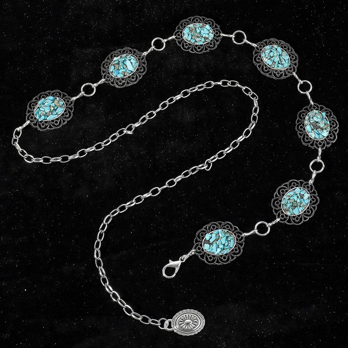 Vintage Style Ethnic Style Chrysanthemum Alloy Turquoise Women's Chain Belts display picture 5