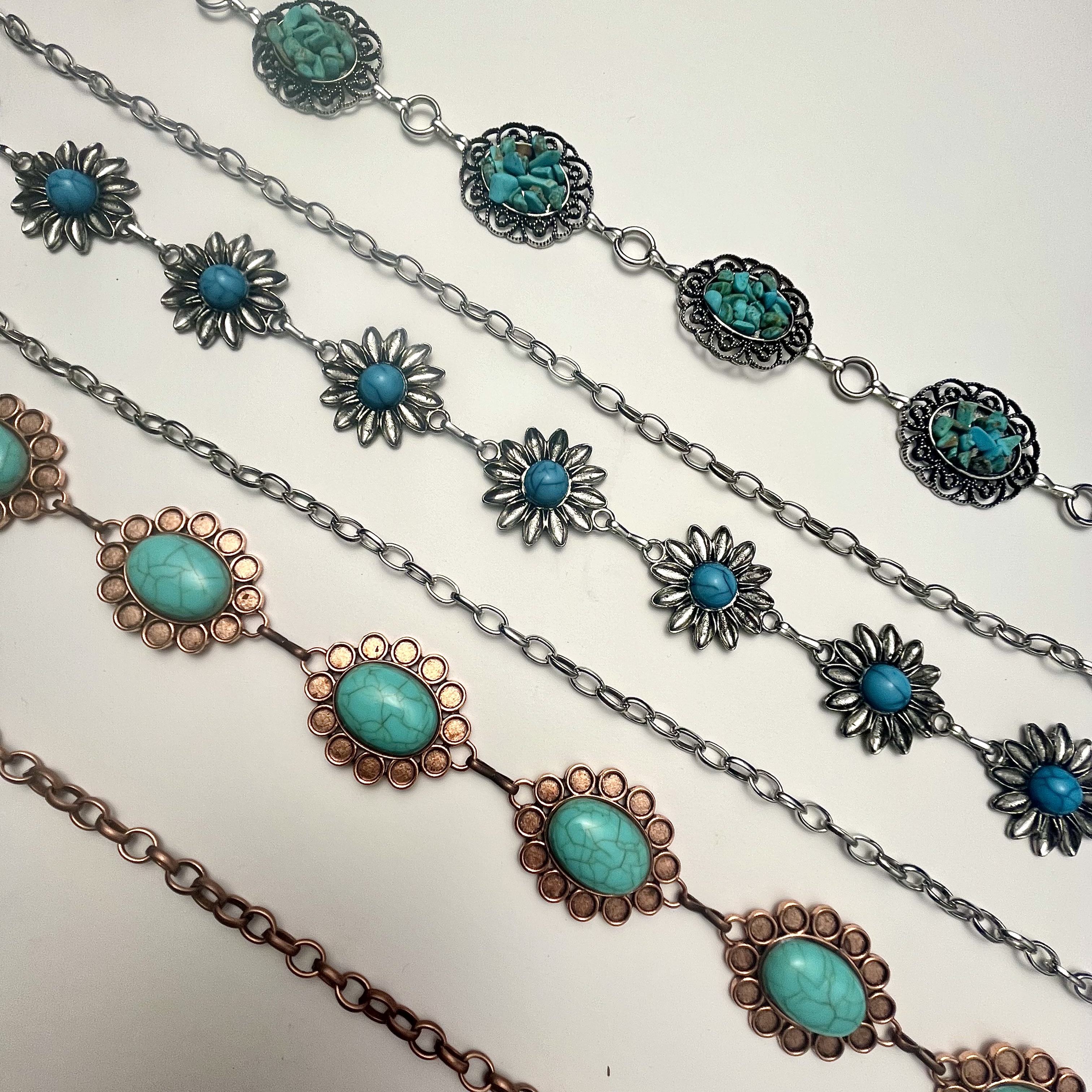 Vintage Style Ethnic Style Chrysanthemum Alloy Turquoise Women's Chain Belts display picture 6