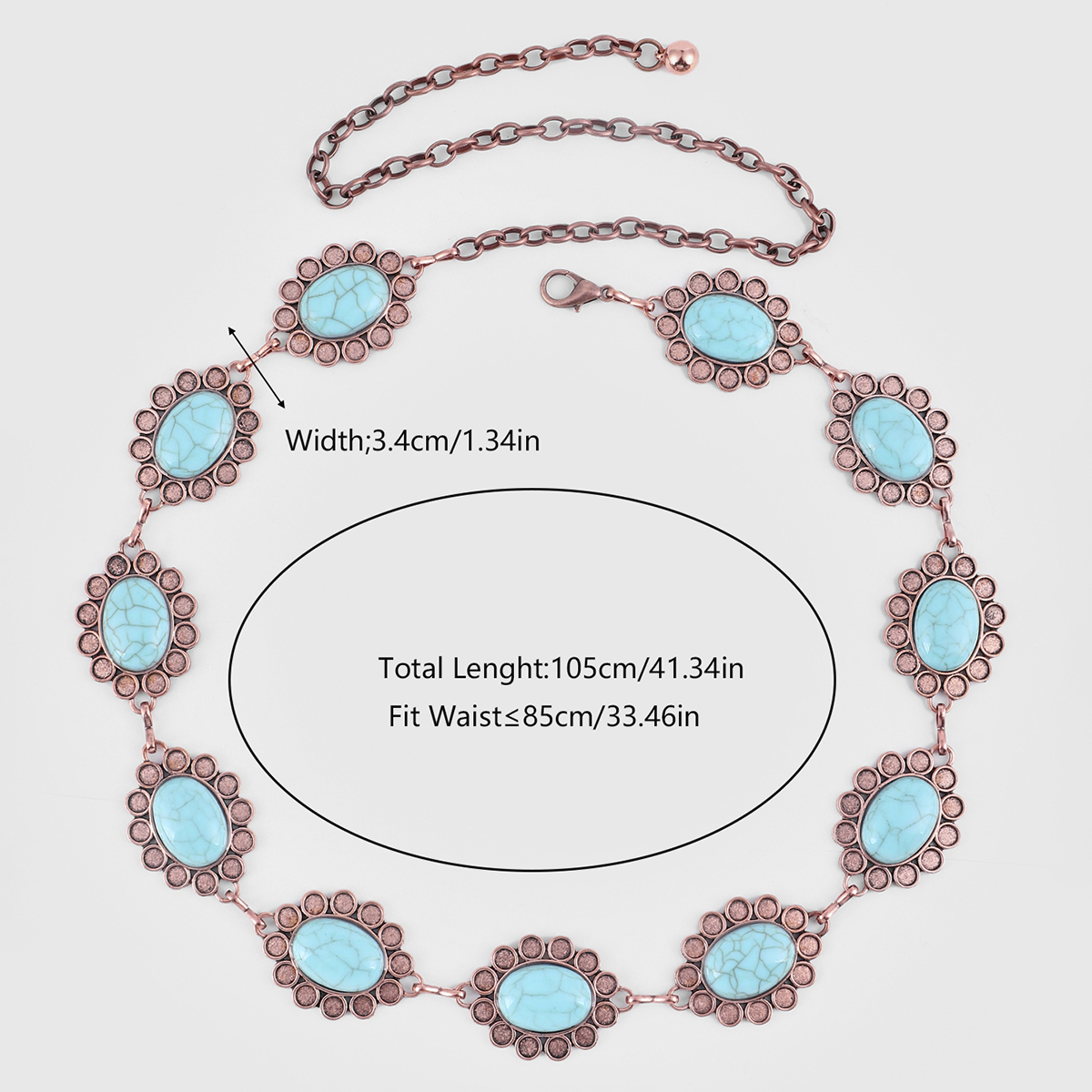 Vintage Style Ethnic Style Chrysanthemum Alloy Turquoise Women's Chain Belts display picture 9