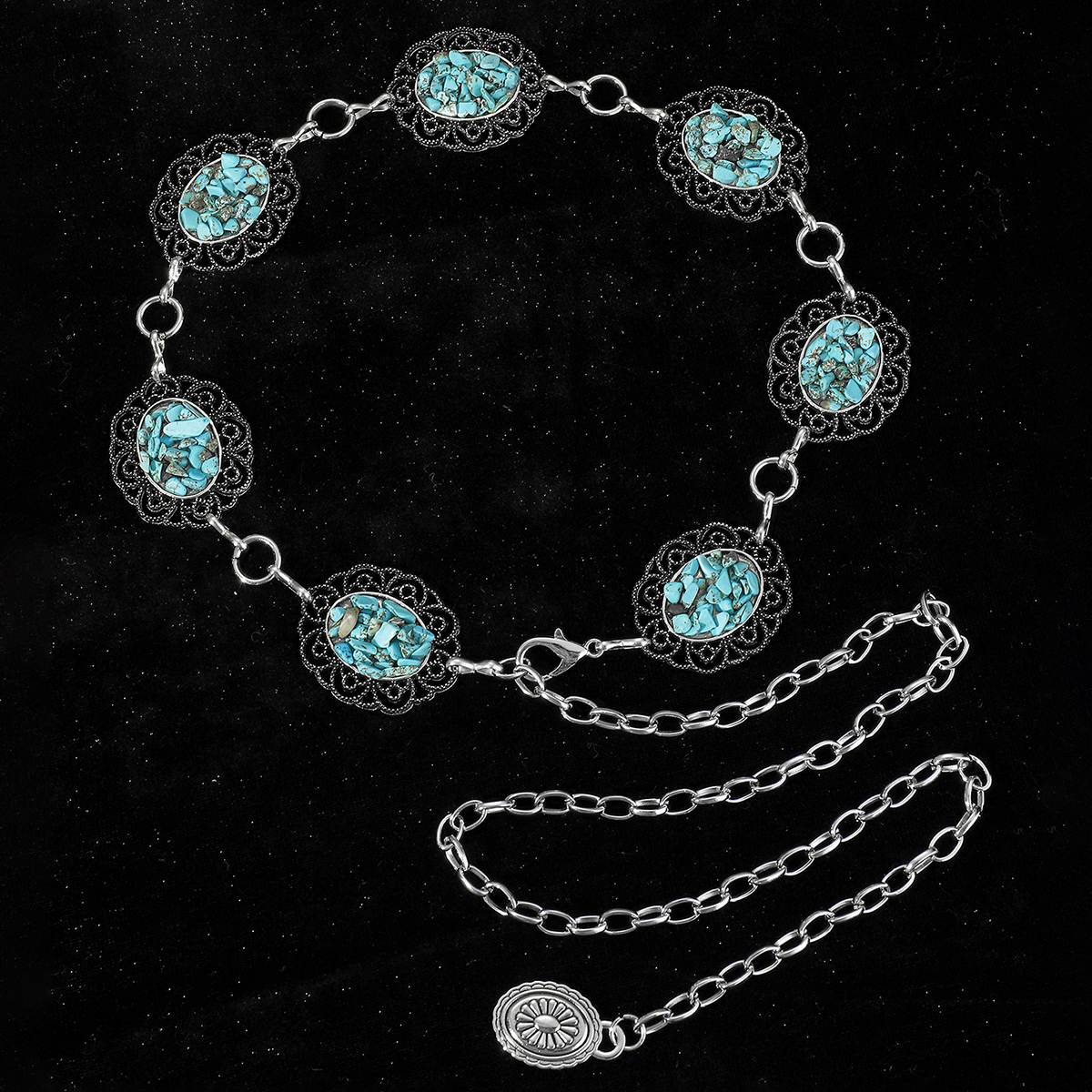 Vintage Style Ethnic Style Chrysanthemum Alloy Turquoise Women's Chain Belts display picture 16