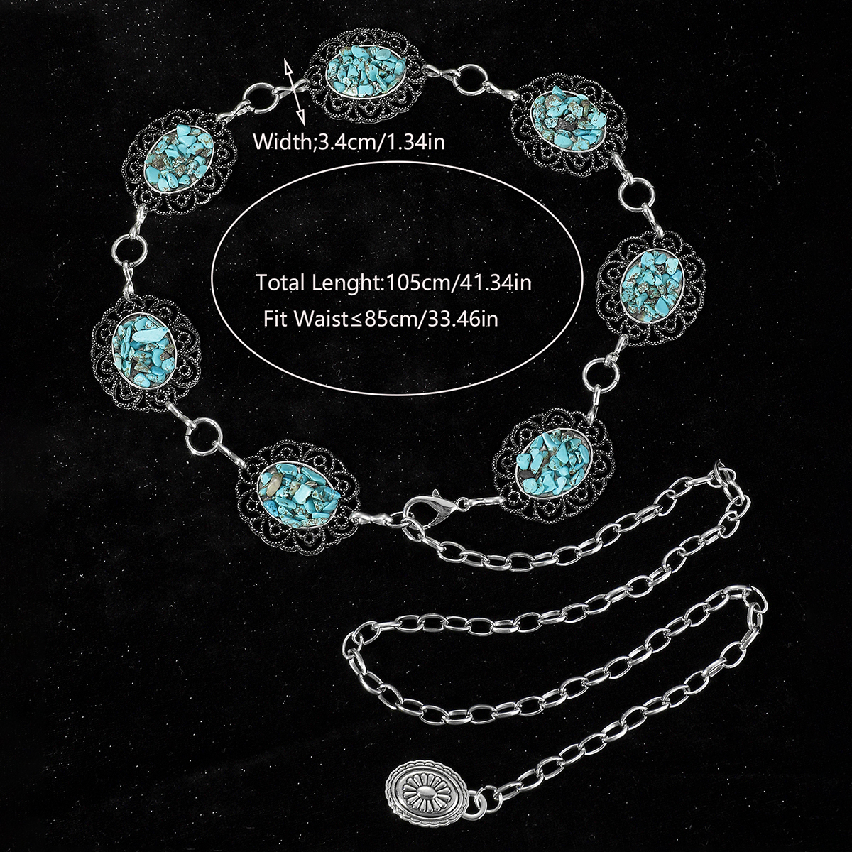 Vintage Style Ethnic Style Chrysanthemum Alloy Turquoise Women's Chain Belts display picture 15