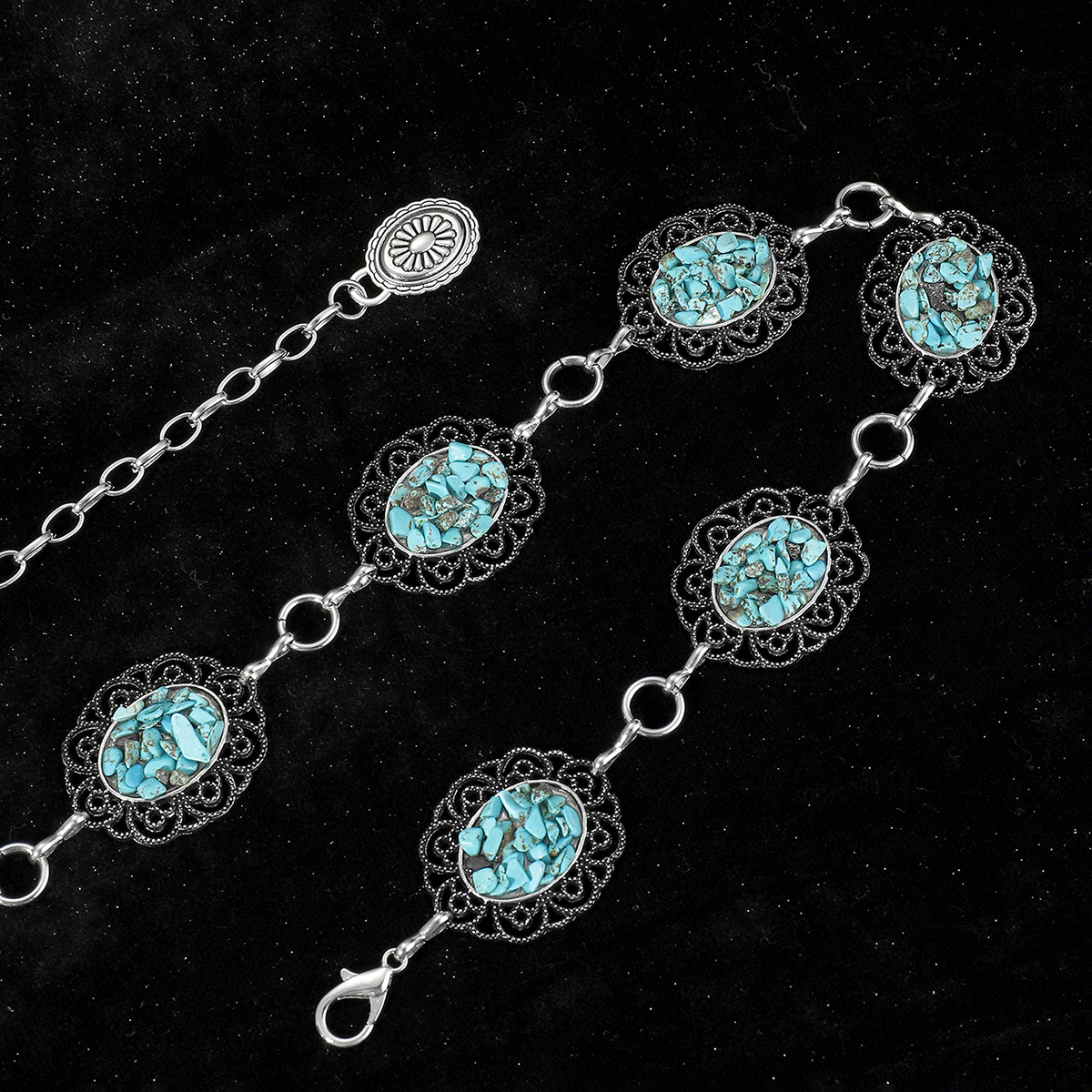 Vintage Style Ethnic Style Chrysanthemum Alloy Turquoise Women's Chain Belts display picture 18