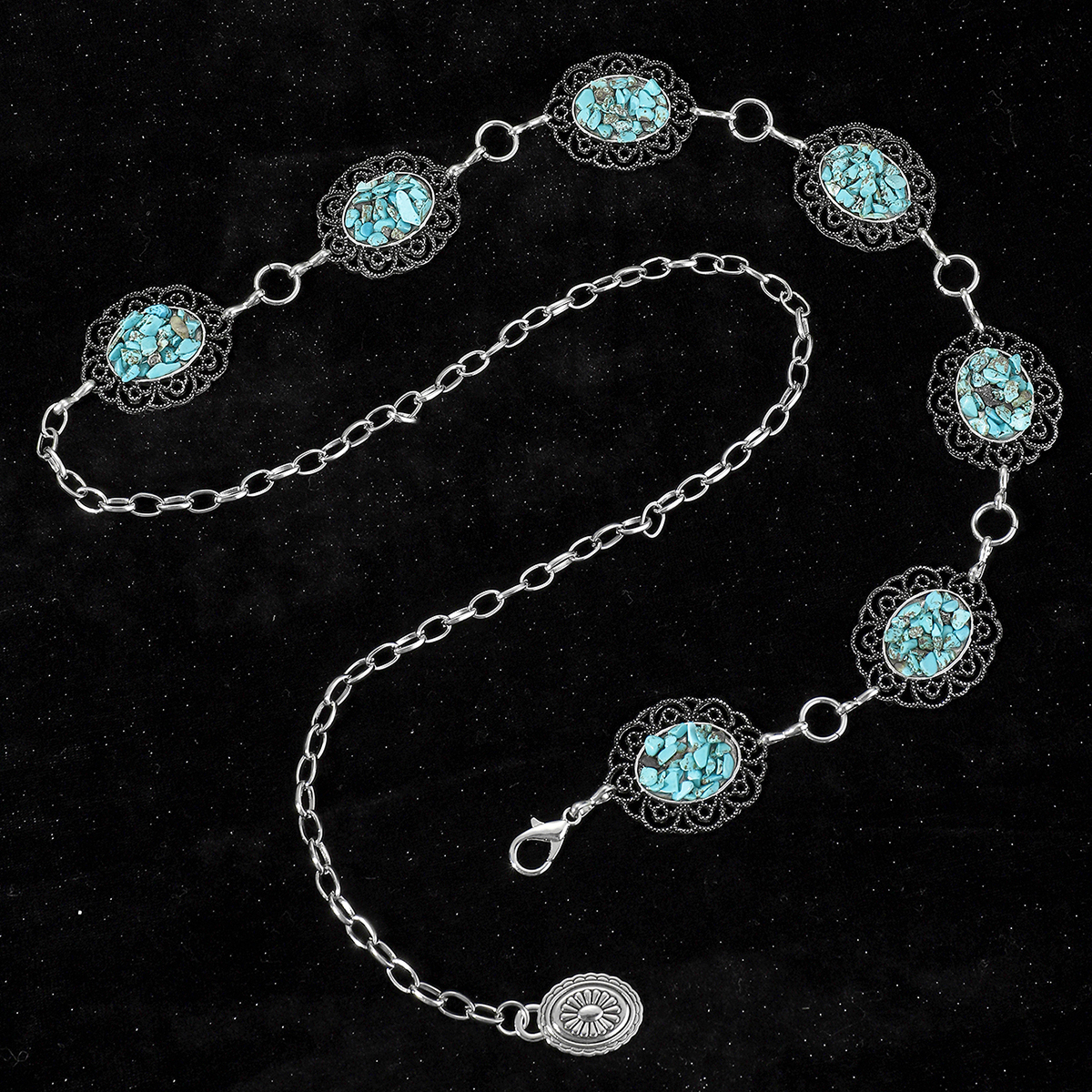 Vintage Style Ethnic Style Chrysanthemum Alloy Turquoise Women's Chain Belts display picture 17