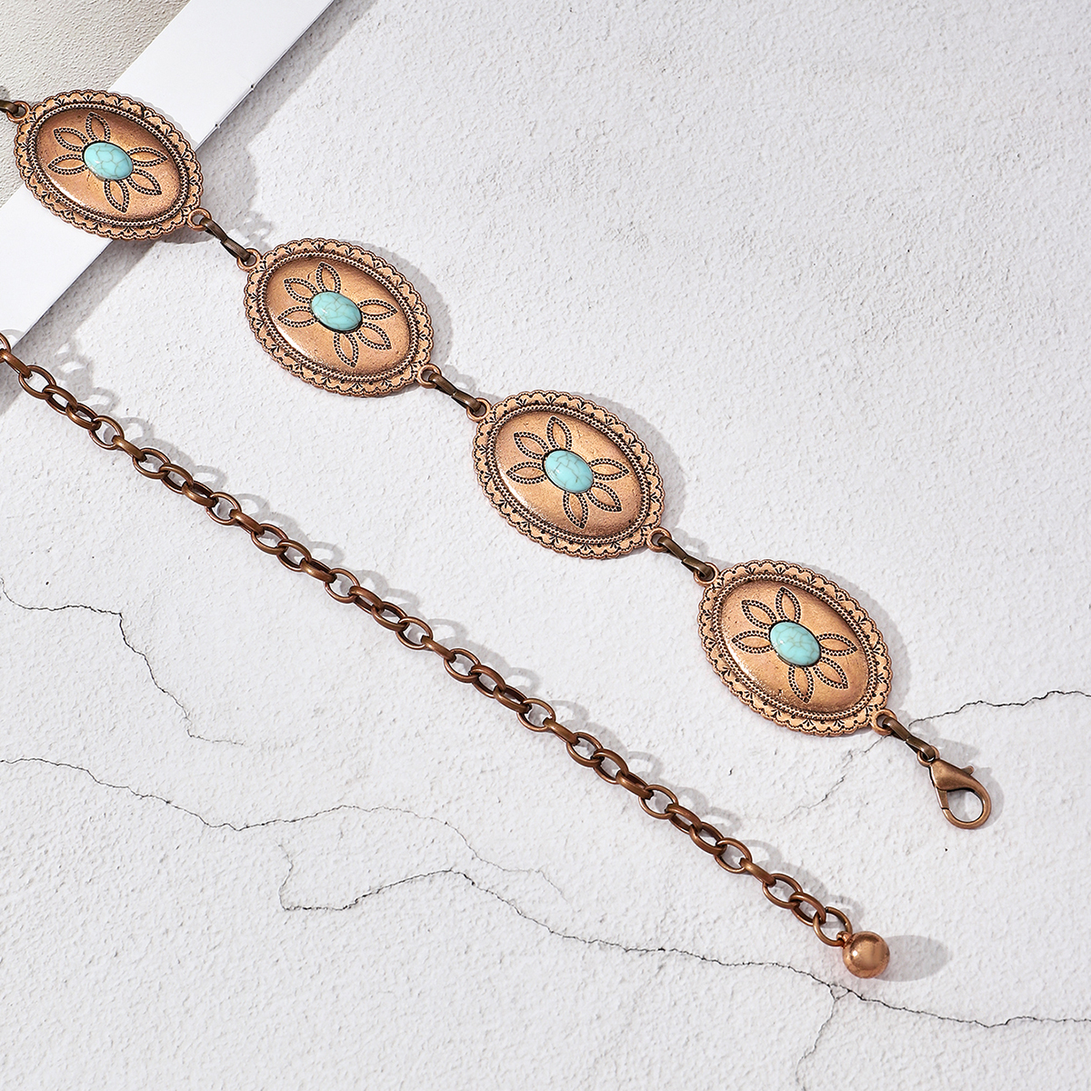 Vintage Style Solid Color Alloy Plating Inlay Turquoise Women's Chain Belts display picture 2