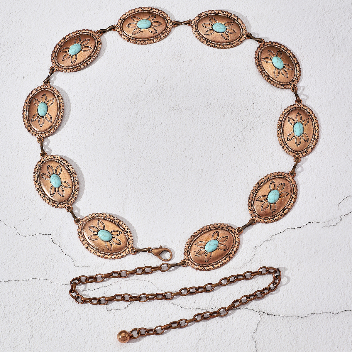 Vintage Style Solid Color Alloy Plating Inlay Turquoise Women's Chain Belts display picture 5