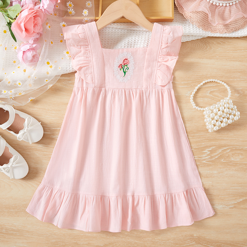 Princess Flower Embroidery Cotton Blend Girls Dresses display picture 1