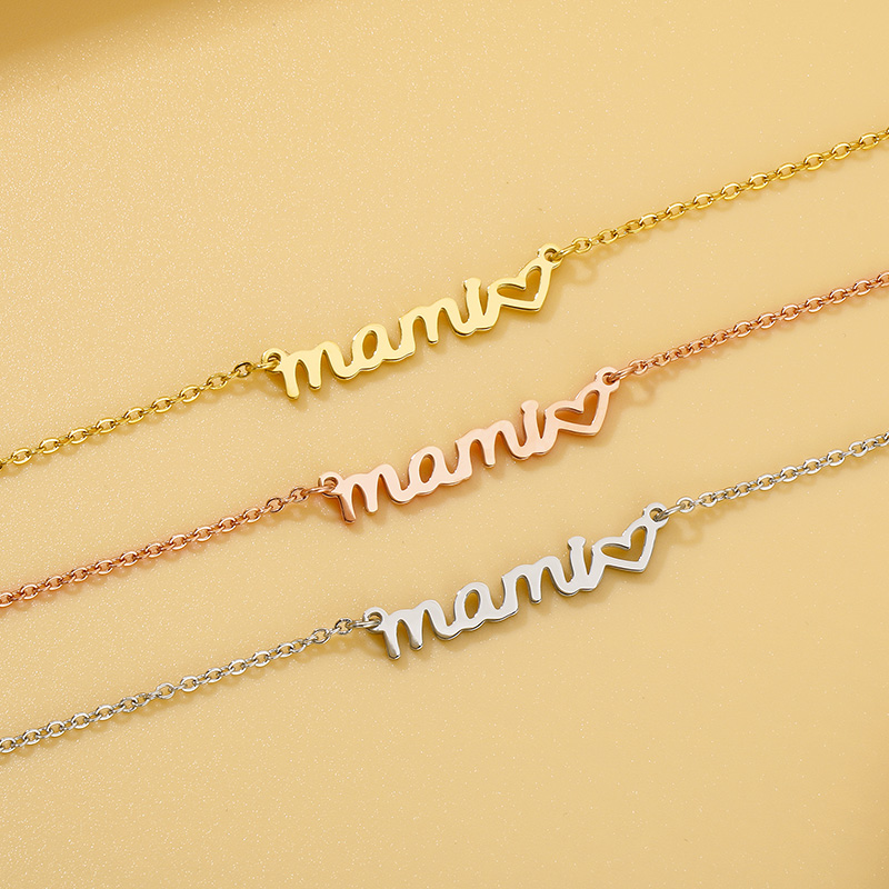 Acier Inoxydable Plaqué Or 18K MAMA Placage Lettre Bracelets Collier display picture 4