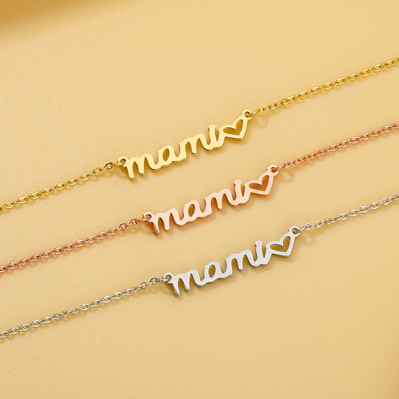 Stainless Steel 18K Gold Plated MAMA Plating Letter Bracelets Necklace display picture 11