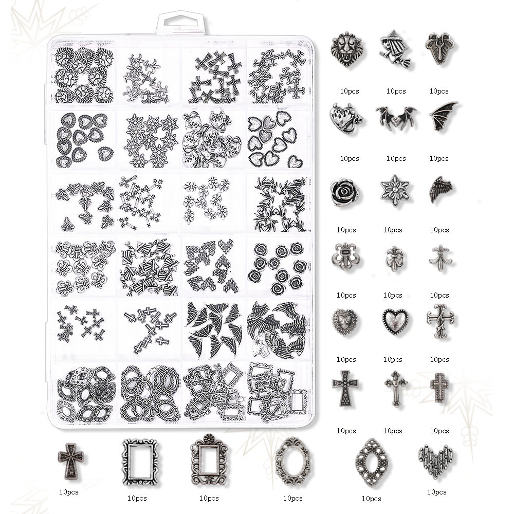 Gothic Cross Little Devil Heart Shape Zinc Alloy Nail Decoration Accessories 240 Pieces Per Pack display picture 1