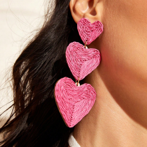 1 Pair Casual Elegant Sweet Heart Shape Raffia Straw Drop Earrings display picture 4