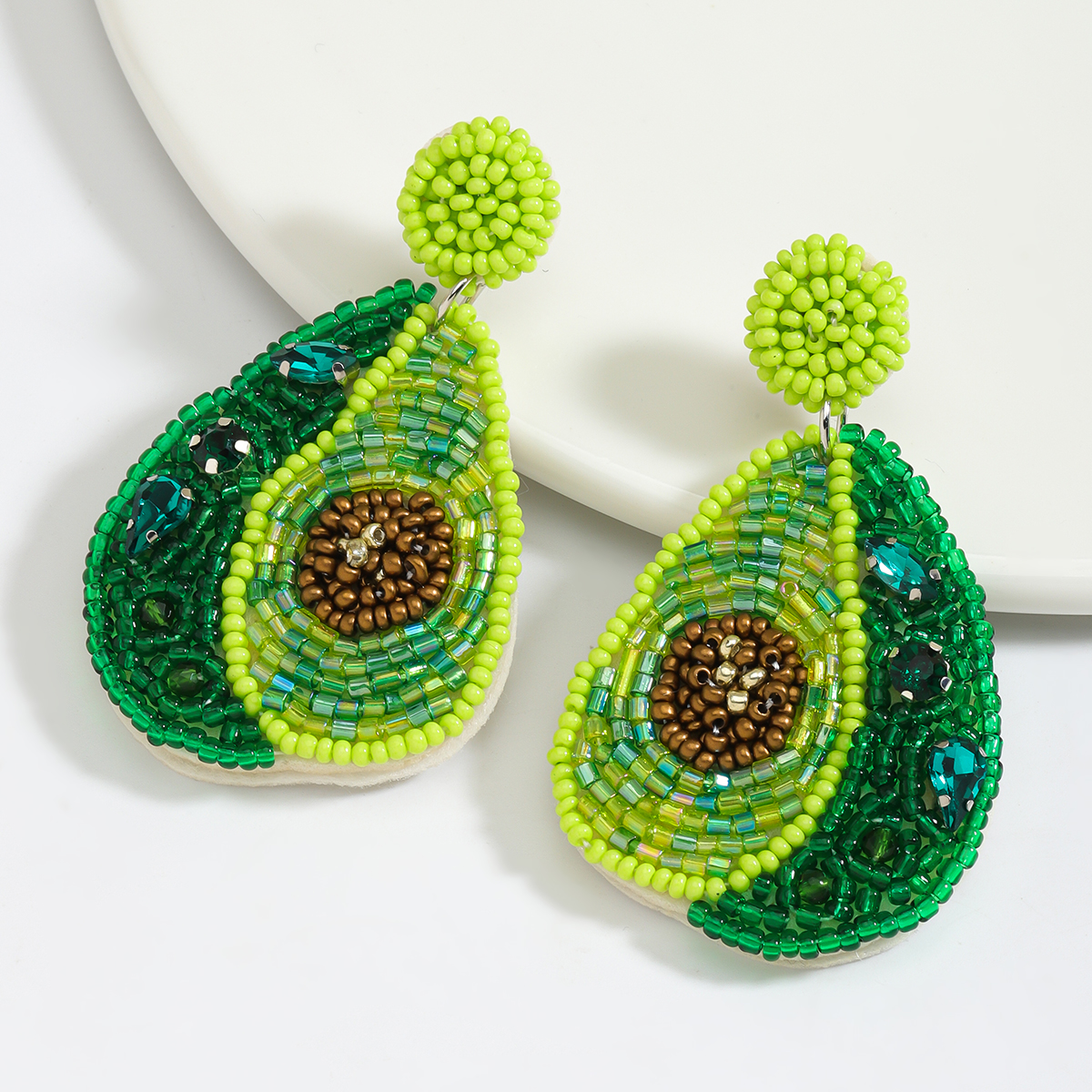 1 Pair Cute Pear Inlay Seed Bead Rhinestones Drop Earrings display picture 2