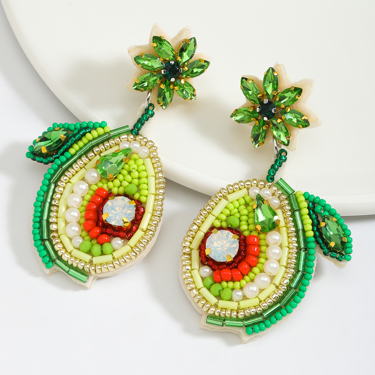 1 Pair Cute Pear Inlay Seed Bead Rhinestones Drop Earrings display picture 1