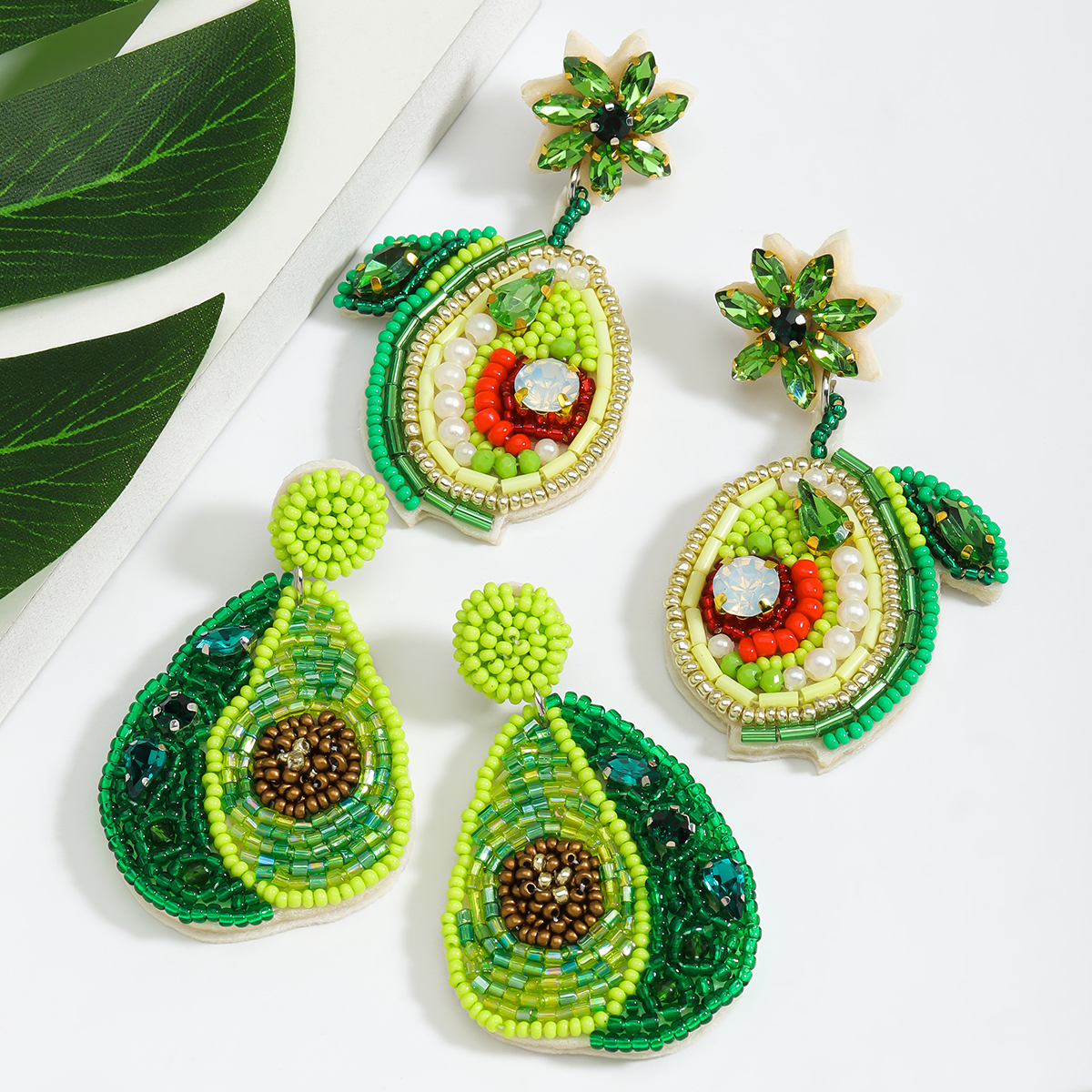 1 Pair Cute Pear Inlay Seed Bead Rhinestones Drop Earrings display picture 4