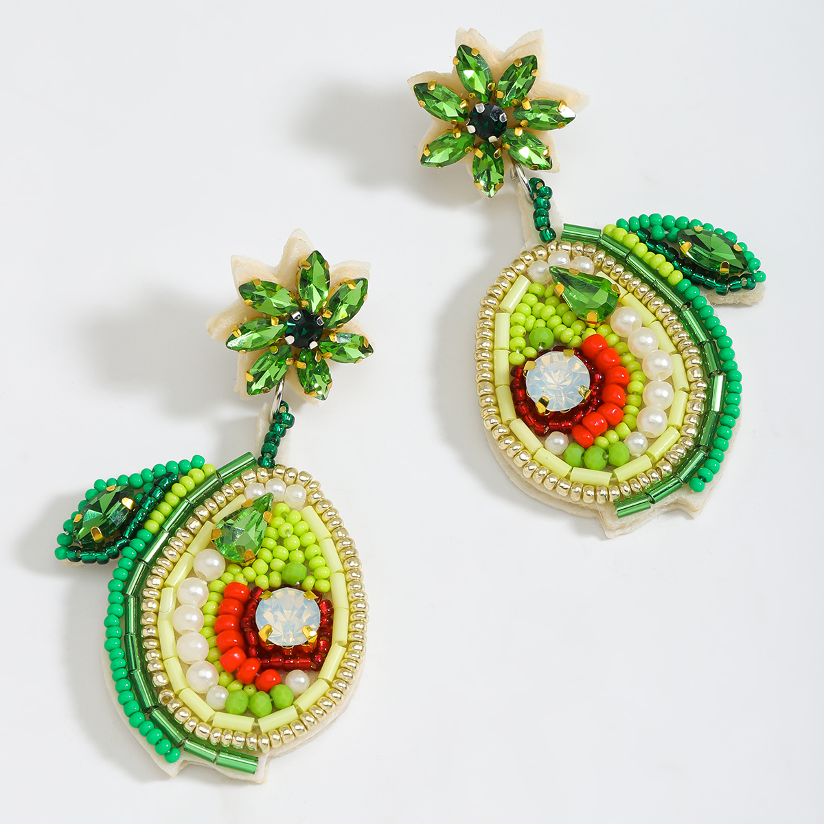 1 Pair Cute Pear Inlay Seed Bead Rhinestones Drop Earrings display picture 7