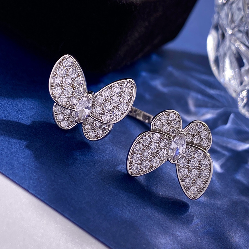 Wholesale Simple Style Butterfly Copper Plating Inlay 18K Gold Plated Zircon Open Rings display picture 3