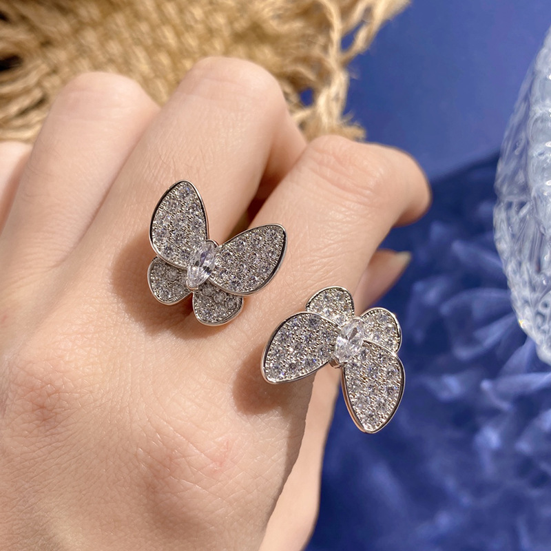 Wholesale Simple Style Butterfly Copper Plating Inlay 18K Gold Plated Zircon Open Rings display picture 6