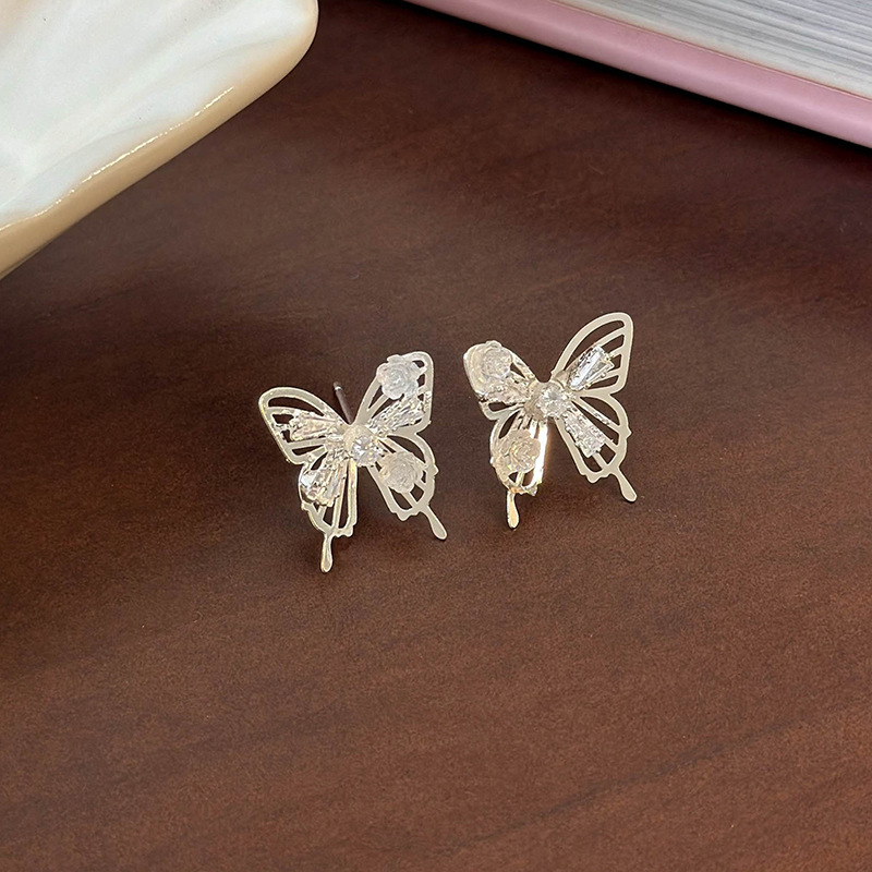 1 Paar Süss Glänzend Schmetterling Inlay Kupfer Weißgold Plattiert Ohrstecker display picture 2