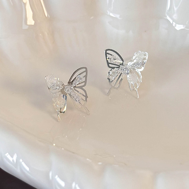 1 Paire Sucré Brillant Papillon Incruster Le Cuivre Or Blanc Plaqué Boucles D'Oreilles display picture 9