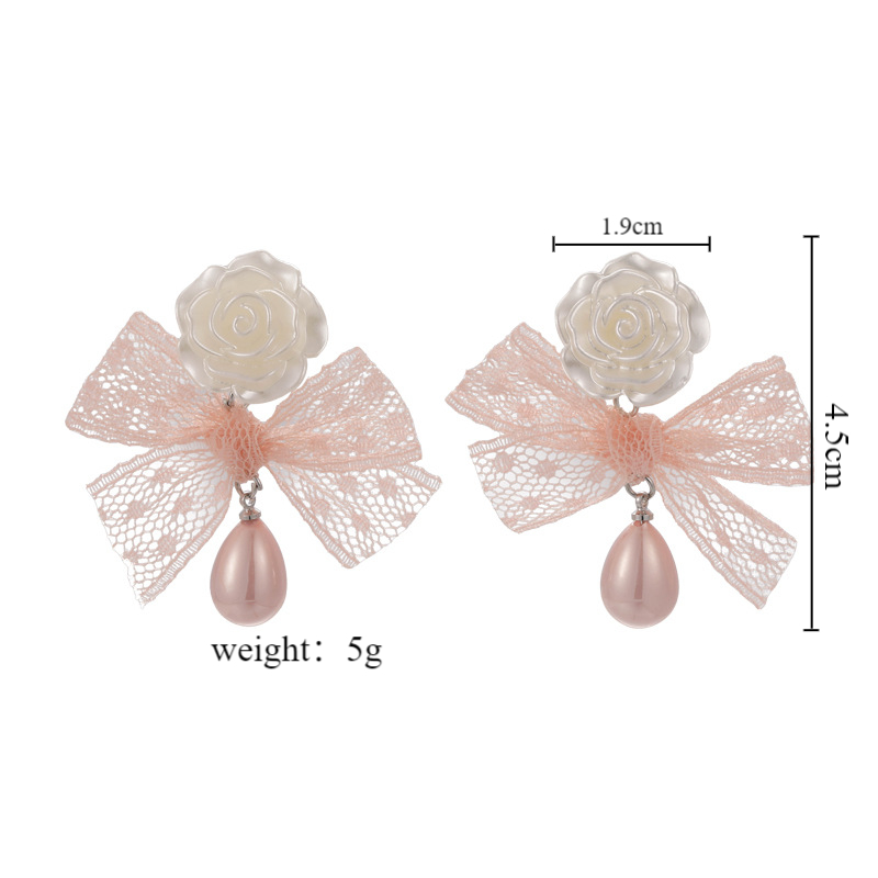 1 Pair Elegant Princess Bow Knot Resin Lace Drop Earrings display picture 1
