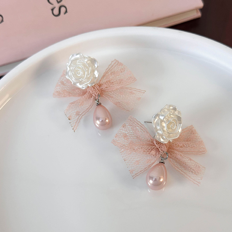 1 Pair Elegant Princess Bow Knot Resin Lace Drop Earrings display picture 7
