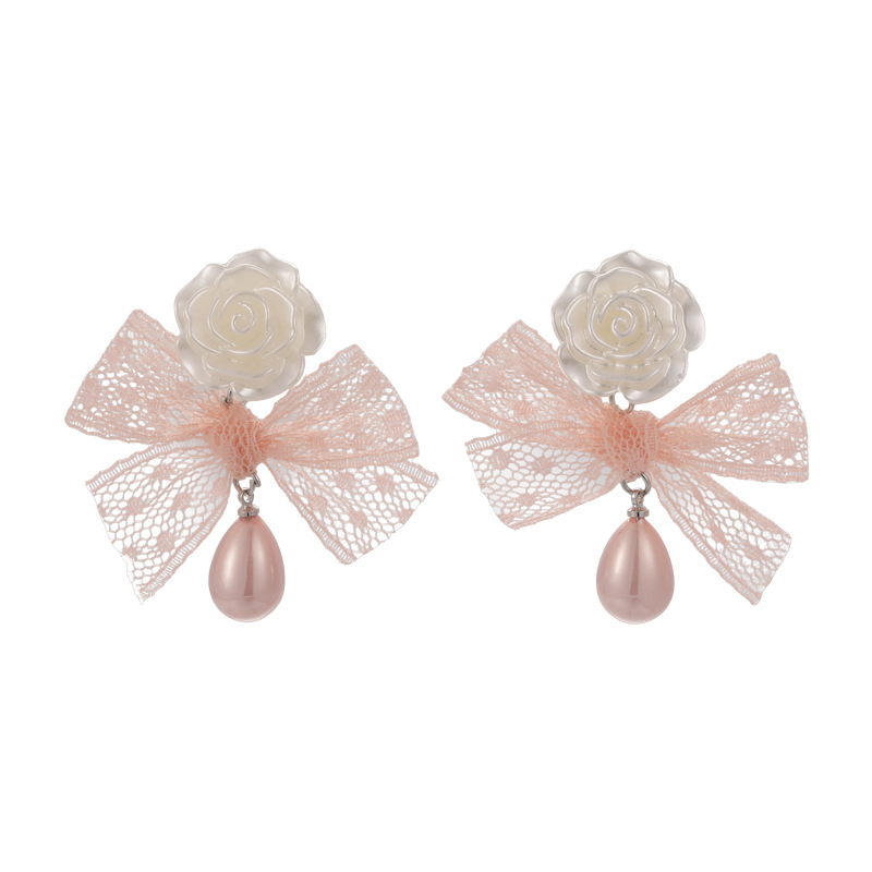1 Pair Elegant Princess Bow Knot Resin Lace Drop Earrings display picture 9
