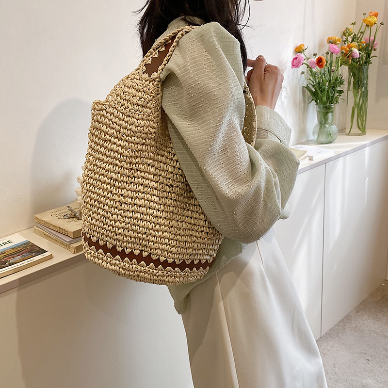 Women's Straw Color Block Vacation Open Underarm Bag display picture 8