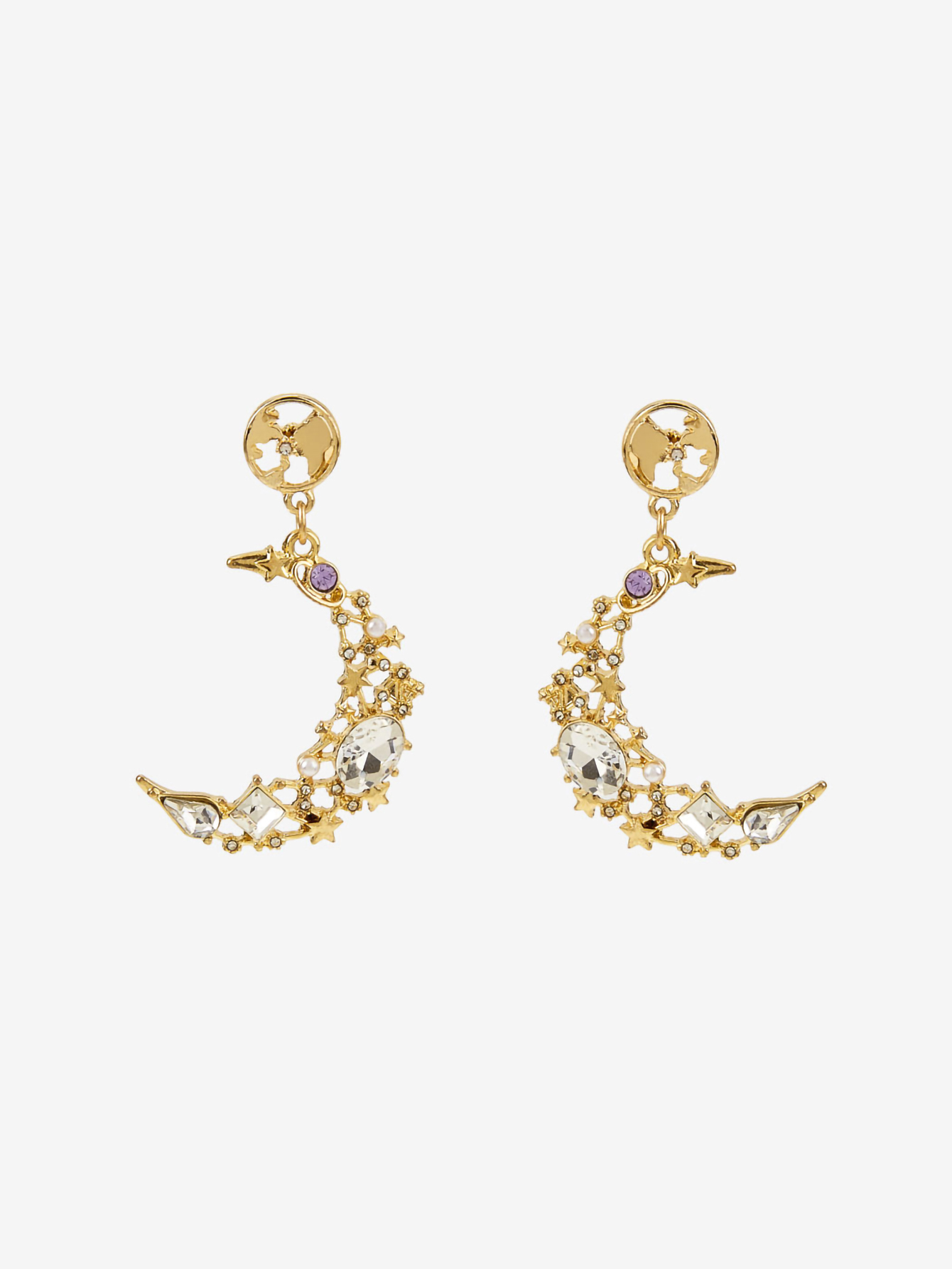 1 Pair Simple Style Moon Plating Inlay Alloy Artificial Pearls Zircon Gold Plated Drop Earrings display picture 2