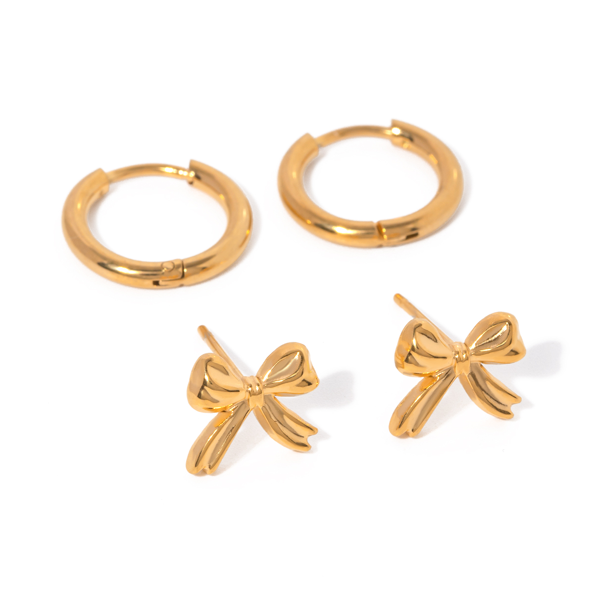 1 Pair Simple Style Classic Style Bow Knot Plating 304 Stainless Steel 18K Gold Plated Ear Studs display picture 1