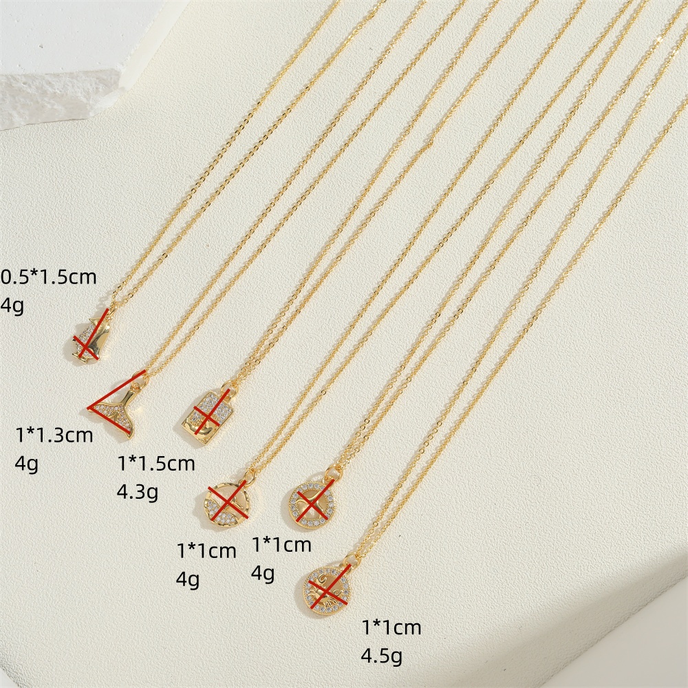 Copper 14K Gold Plated Vintage Style Simple Style Commute Hollow Out Inlay Penguin Round Fish Tail Zircon Pendant Necklace display picture 9