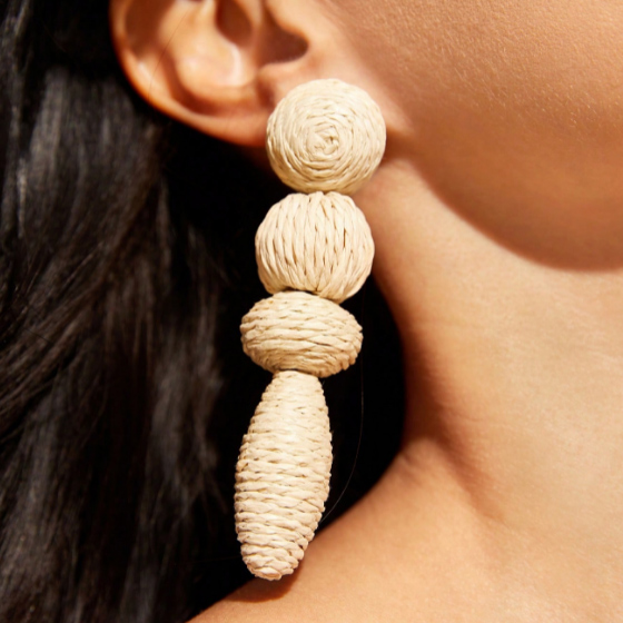 1 Pair Casual Simple Style Solid Color Raffia Drop Earrings display picture 1