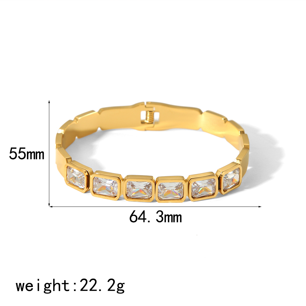 Stainless Steel 18K Gold Plated Casual Tropical Classic Style Geometric Polishing Inlay Zircon Bangle display picture 4