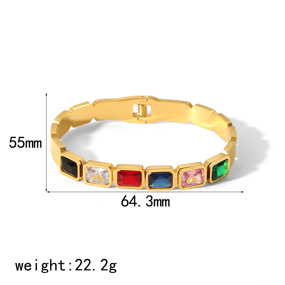 Stainless Steel 18K Gold Plated Casual Tropical Classic Style Geometric Polishing Inlay Zircon Bangle display picture 5