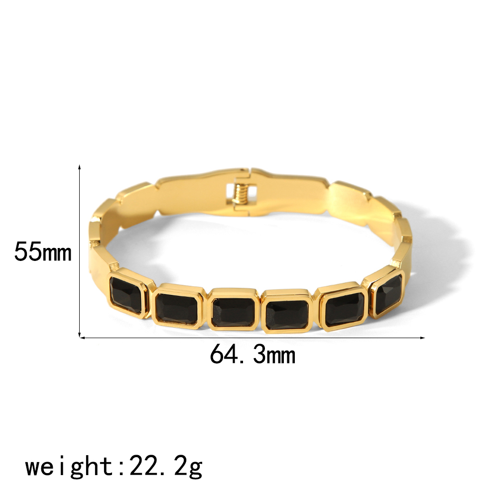 Stainless Steel 18K Gold Plated Casual Tropical Classic Style Geometric Polishing Inlay Zircon Bangle display picture 6