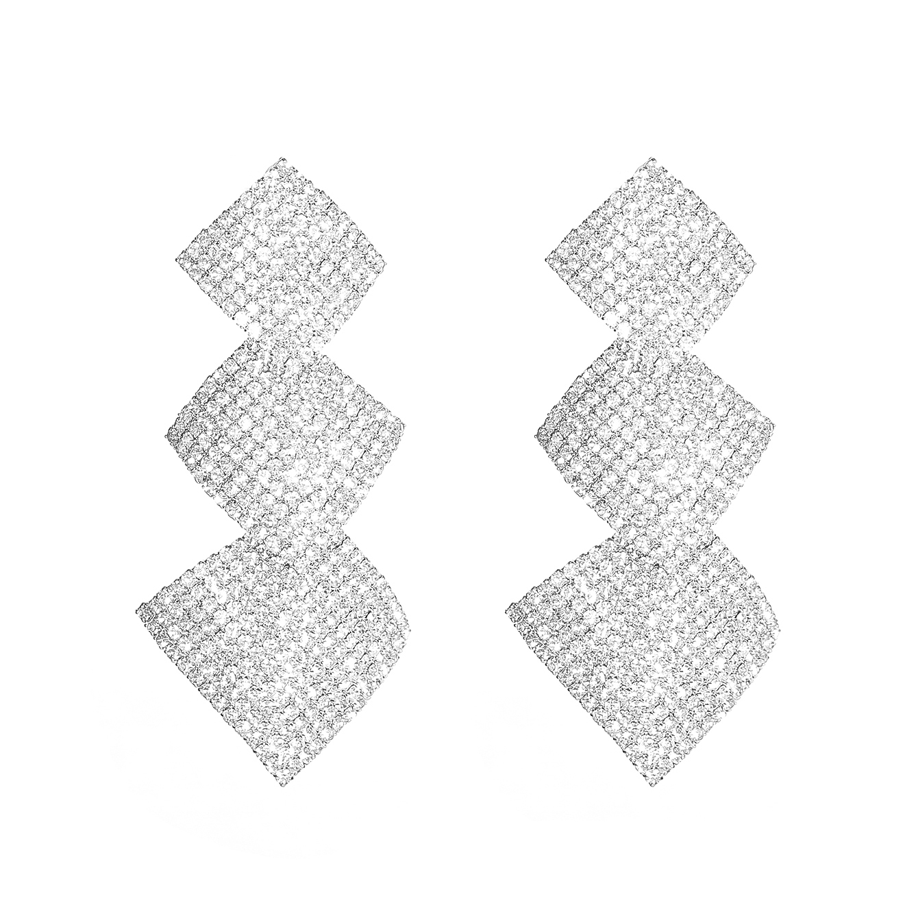1 Pair Glam Wedding Shiny Rhombus Inlay Stainless Steel Alloy Rhinestones Drop Earrings display picture 1