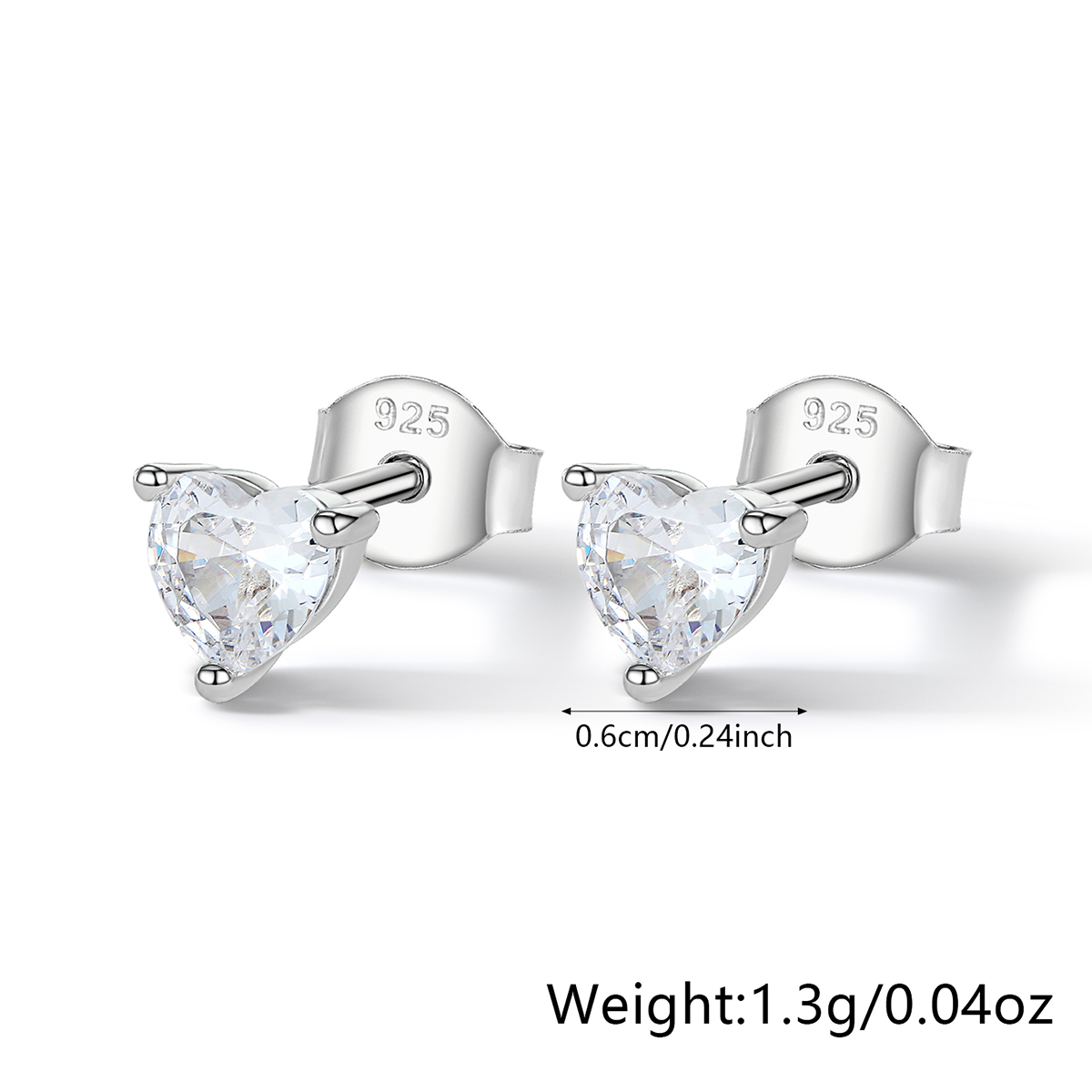 1 Pair Casual Cute Solid Color Heart Shape Plating Inlay Sterling Silver Zircon White Gold Plated Ear Studs display picture 1