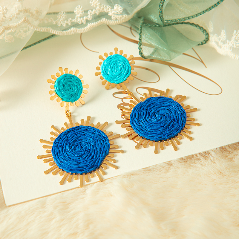 1 Pair Vacation Sweet Sun Plating 304 Stainless Steel Raffia Gold Plated Drop Earrings display picture 2