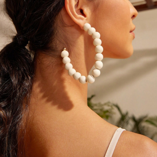 1 Paire Style Moderne Sucré Rond Alliage Perles De Bois Boucles D'Oreilles display picture 4