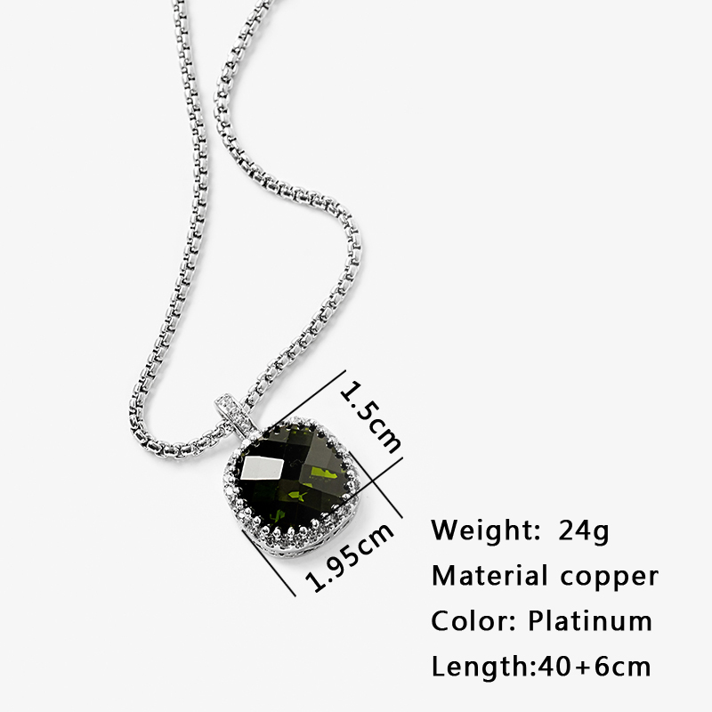 Copper White Gold Plated Classical Retro Inlay Square Zircon Pendant Necklace display picture 5