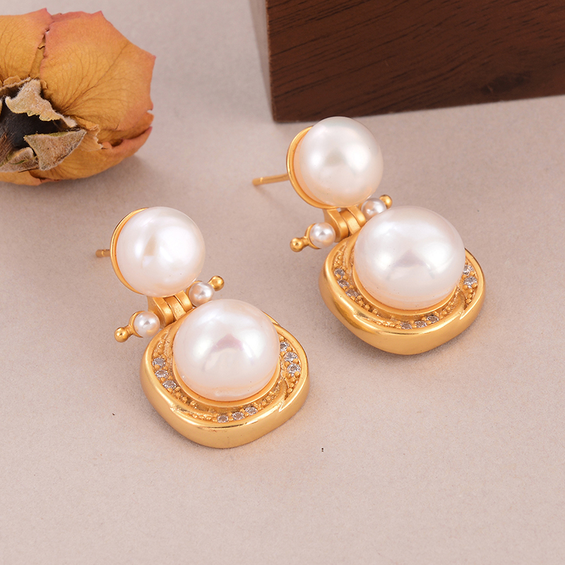 1 Pair Simple Style Classic Style Irregular Water Droplets Inlay Alloy Copper Pearl Ear Studs display picture 68
