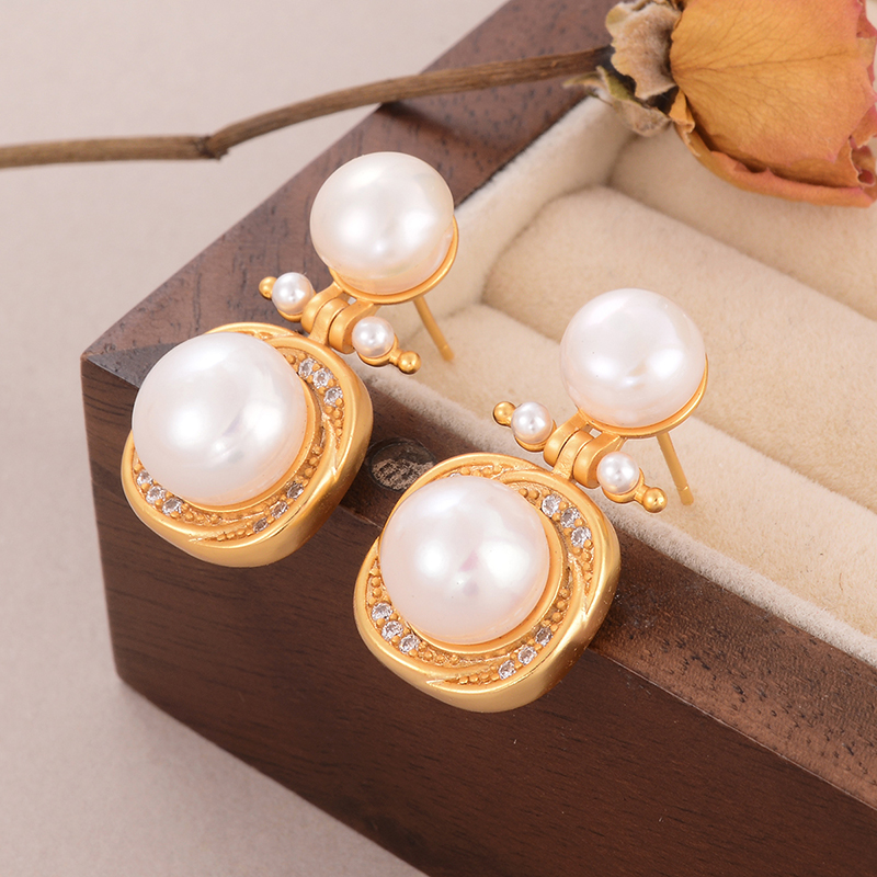 1 Pair Simple Style Classic Style Irregular Water Droplets Inlay Alloy Copper Pearl Ear Studs display picture 70