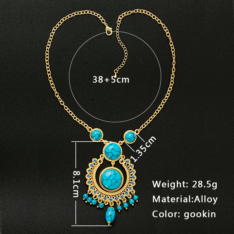 Classical Retro Queen Geometric Alloy Inlay Turquoise Gold Plated Women's Pendant Necklace display picture 5