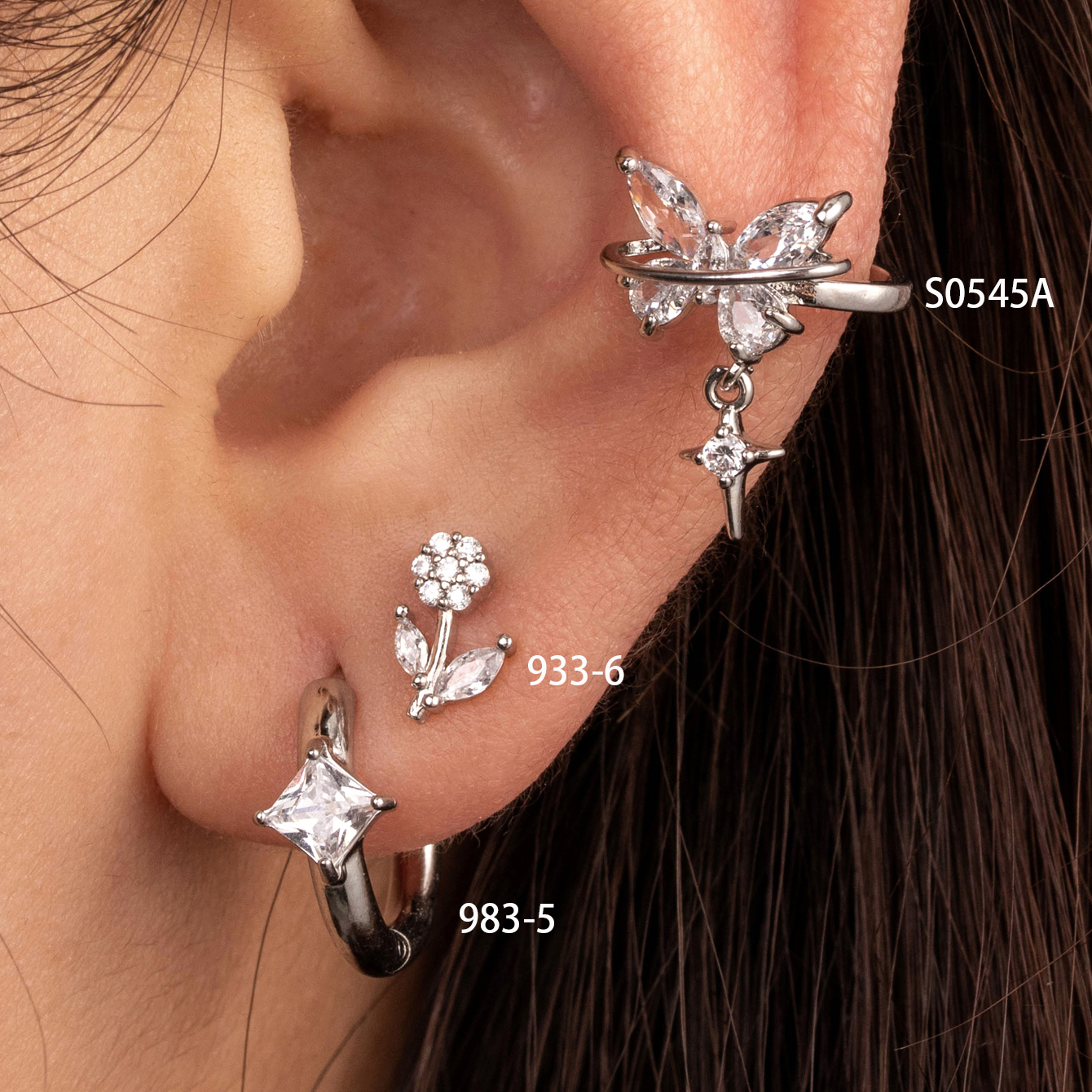1 Piece Simple Style Geometric Flower Butterfly Inlay Copper Zircon Ear Studs display picture 3