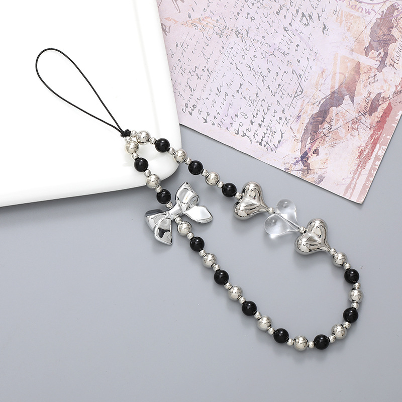 IG-Stil Süss Herzform Bogenknoten Perlen Perlen Kette Handykette display picture 3